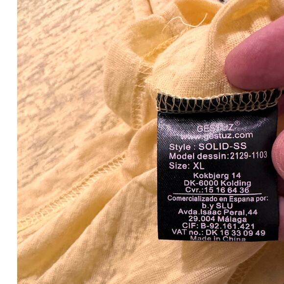 Gestuz Semi-Sheer Cotton Slub T-Shirt Yellow Relaxed Casual Textured Burnout, XL - Picture 3 of 9